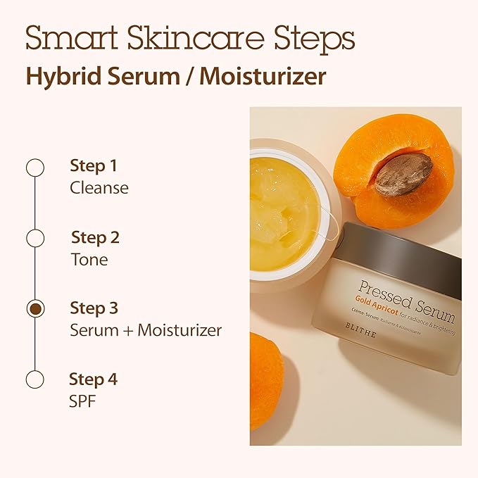 BLITHE Pressed Serum Gold Apricot | Glow Serum for Face | Glass Skin Korean Skincare & Face Moisturizer for Dry Skin 0.91 fl oz
