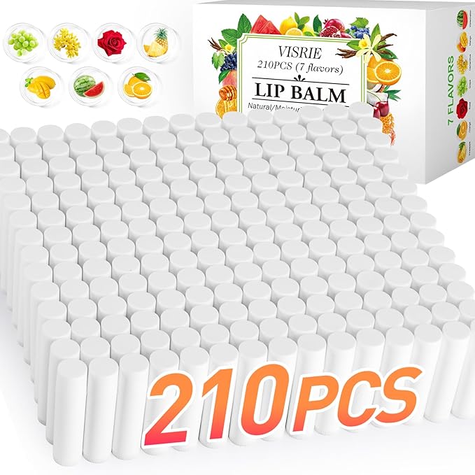 210 Pack Lip Balm Unlabeled, Natural Lip Balm Bulk Blank Tube, Personalized Lip Balms for Party Favors Adults and Bridal Shower Favors or Baby Shower Gifts-7 Flavors