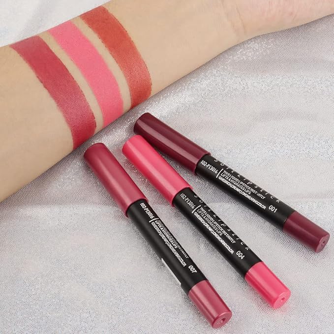 BINGBRUSH 3 Colors Longwear Lipstick Pack Set, Matte Color Stick Ultimate Lip Crayon for Makeup Collection - Nourishing Waterproof Velvet Lipgloss Lip Stain (01# 04# 07#)