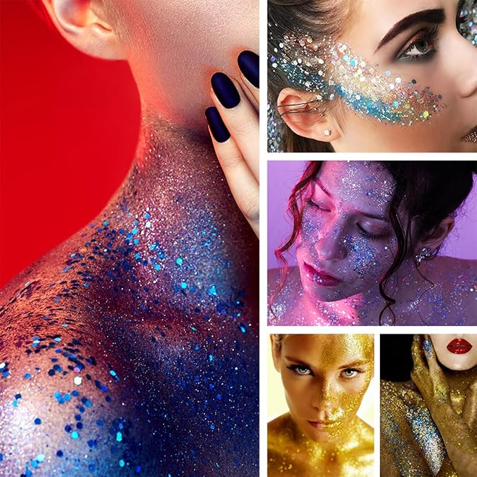 2Pcs Body Glitter Stick,Face Hair Glitter Christmas Makeup,Waterproof Sparkle Festival for Women and Girls,Rainbow and Gold