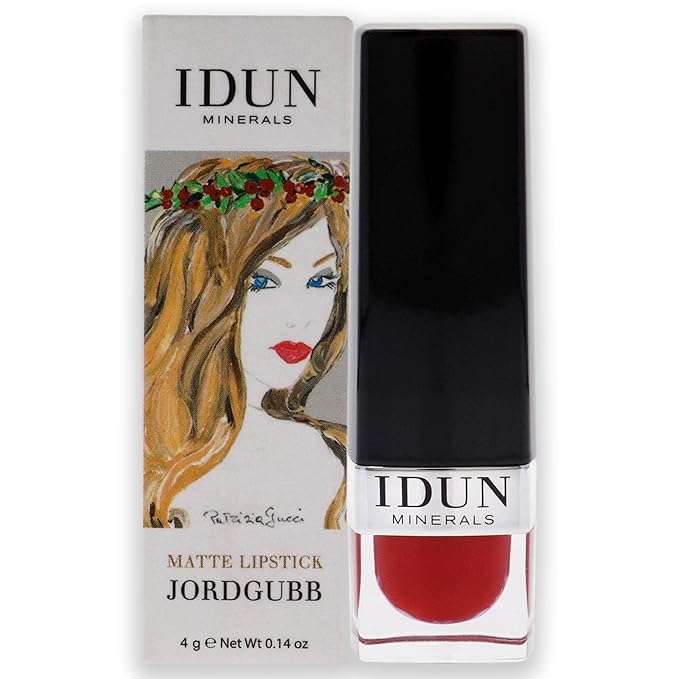 Idun Minerals - Matte Lipstick - Vegan Formula - Highly Pigmented - Nourishes, Hydrates And Softens Lips - Rich Color Payoff - Long Lasting Wear - Suitable For All Skin Types - Jordgubb - 0.14 Oz