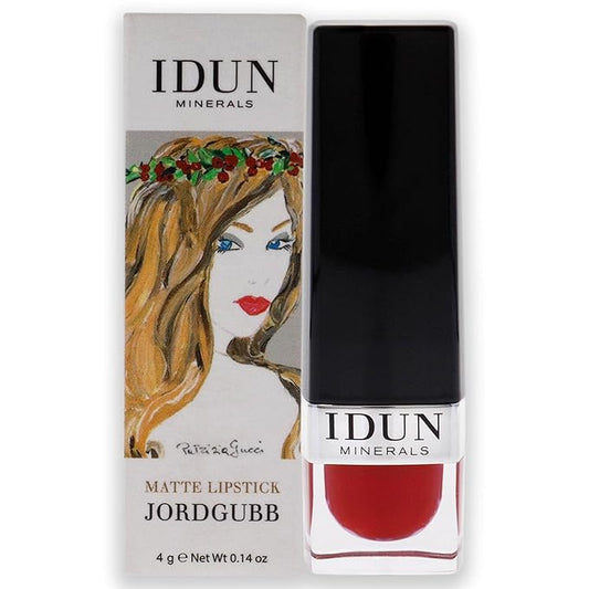 Idun Minerals - Matte Lipstick - Vegan Formula - Highly Pigmented - Nourishes, Hydrates And Softens Lips - Rich Color Payoff - Long Lasting Wear - Suitable For All Skin Types - Jordgubb - 0.14 Oz
