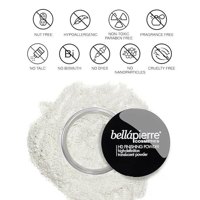 Bellapierre HD Finishing Powder Translucent – Mica-Based Mattifying Setting Powder, Silky Shine-Free Finish, Lightweight Baking Powder, Non-Toxic & Paraben-Free – 0.23 oz