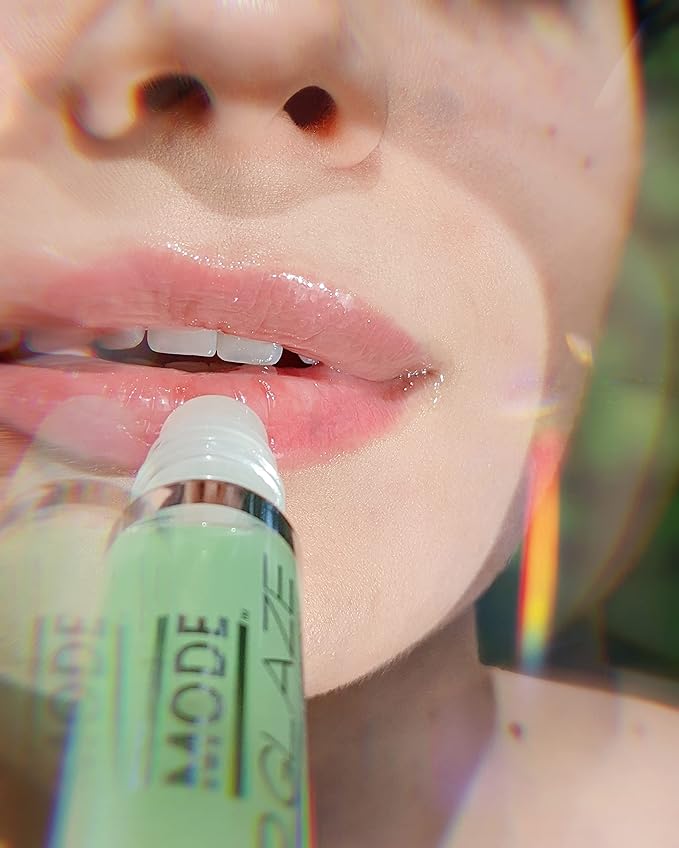 MODE Lip Glaze Flavored Lip Gloss Yummy GREEN APPLE GUMMY Delicious Flavor, Roll On Sweet Wet Nourishing Shine, Hydrating Moisturizing Natural Skincare Fruit Oils, Made in NY USA
