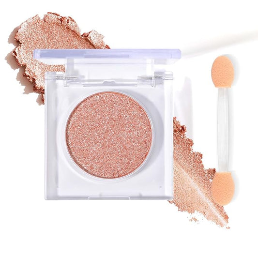 Single Glitter Eyeshadow with Brush, Light Brown Glow Eyeshadow Palette Makeup Kit【Soft】【Long Lasting】【Lightweight】 Sparkling Eyes Glitte, Ultra-Blendable Formula for Older Women, Stardust