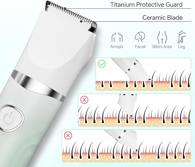 Bikini Trimmer for Women, 3-in-1 Electric Razors for Silk Skin, Wet/Dry Body Hair Shaver for Face Nose Eyebrow Arms Armpit Legs Pubic Area, Painless, IPX7 Waterproof, Ceramic Blade