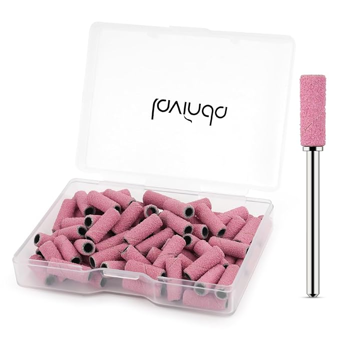 Lavinda Small Sanding Bands for Nail Drill with 3.1mm Mandrel Bit, 80 Piece Set Coarse Mini Sanding Bands Nail Drill Bits for Acrylic Nails Gel Manicures and Pedicures (80 Grit, Pink)