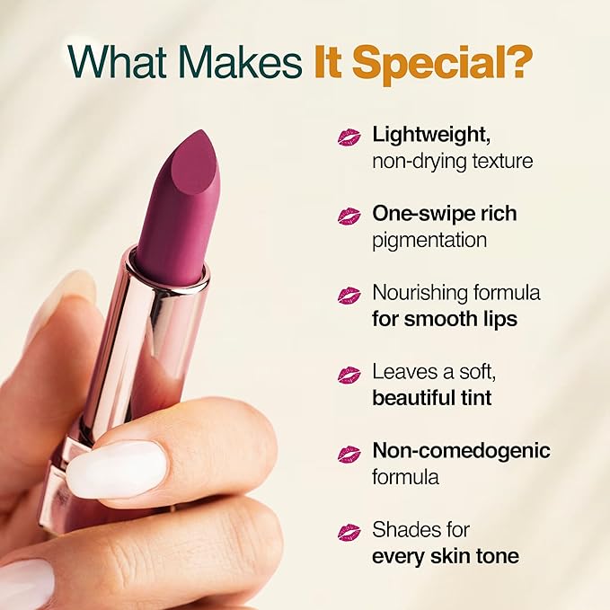 NOURISH MANTRA Creamy Matte Lipstick - Jamun Crush | Non-drying, Highly Pigmented | Matte Finish | Enriched with Castor Oil & Vitamin E | Lipstick for Women | 4 g