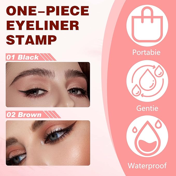 2 Pcs Gel Eyeliner Pencil Set, 2025 New Foldable Eyeliner Stamp for Perfect Wings, Waterproof Eyeliners Tool, Smudge Proof Eyeliners Pen for Beginners (Black + Brown)