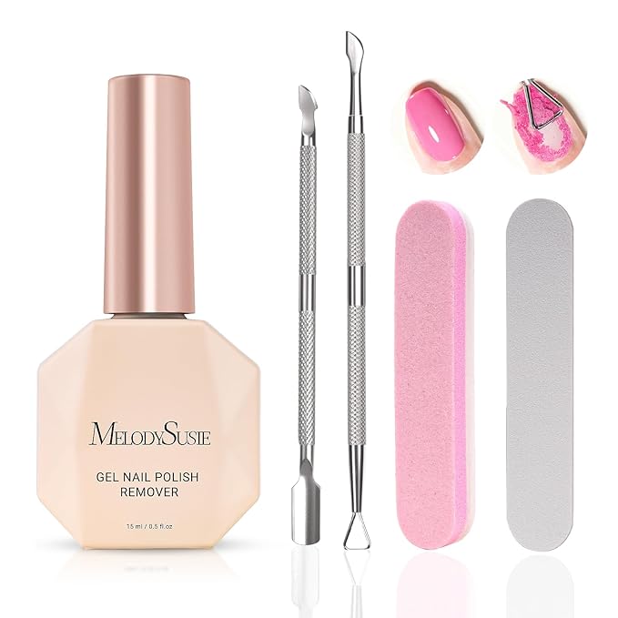 MelodySusie Gel Nail Polish Remover 15ml with Manicure Remover Kit, No Need Soaking or Wrapping, Easy and Quickly Removal in 5 Minutes for At-Home Manicure