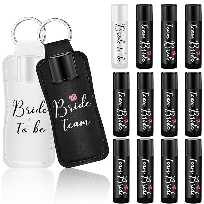 24 Pcs/12 Set Bride and Bridesmaid Lip Balm Gifts Bulk 11 Pack Black Bridesmaid Themed 1 Pcs White Bride Themed Each One Has 1 Pouch Bachelorette Party Supplies Wedding Gifts