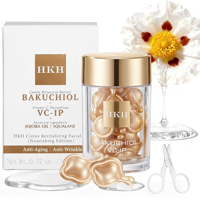 HKH Bakuchiol Retinol Serum For Face: 30 Capsules Anti-Aging Serum Sensitive Skin - SGS Tested Wrinkle Reduction in 4 Weeks - Night Repair Serum With Peptides & Plant-Based Retinol - Travel-Friendly