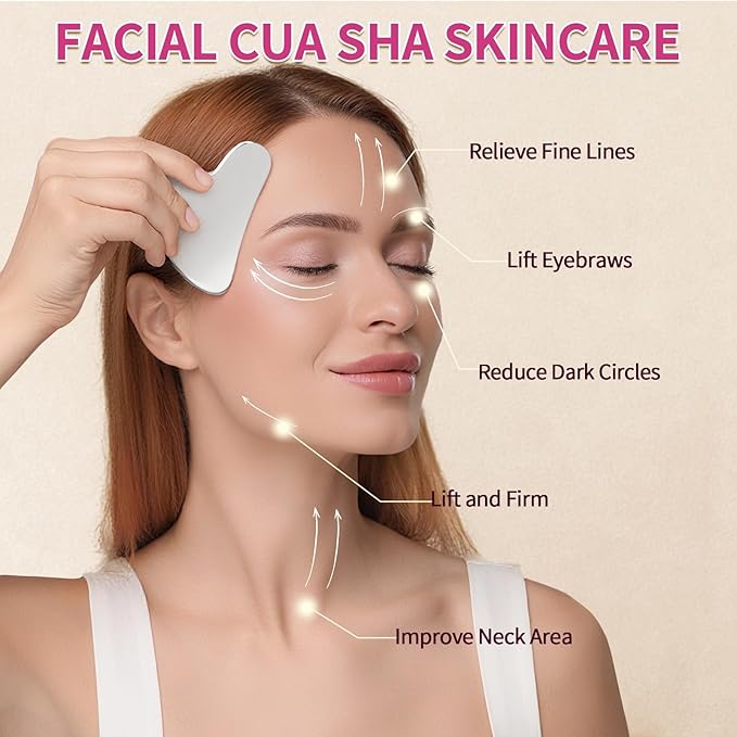 Vitamin E Rose Oil & Stainless Steel Gua Sha Facial Tools Set, Gua Sha & Vitamin E Oil for Face & Body, Moisturizing Skin, Relieving Muscle Fatigue & Improving Skin Elasticity