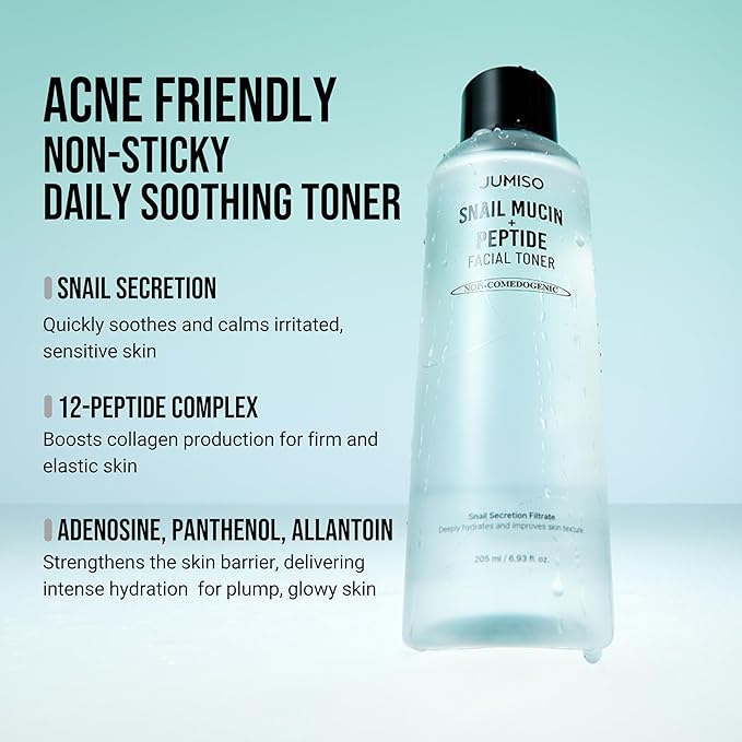 JUMISO Snail Mucin Peptide Toner (95% Snail + 12 Peptides) – Anti-Aging Essence for Glass Skin, Sebum Control for Oily Skin, Non-Sticky Korean Skincare, Fragrance-Free, 6.93 fl oz