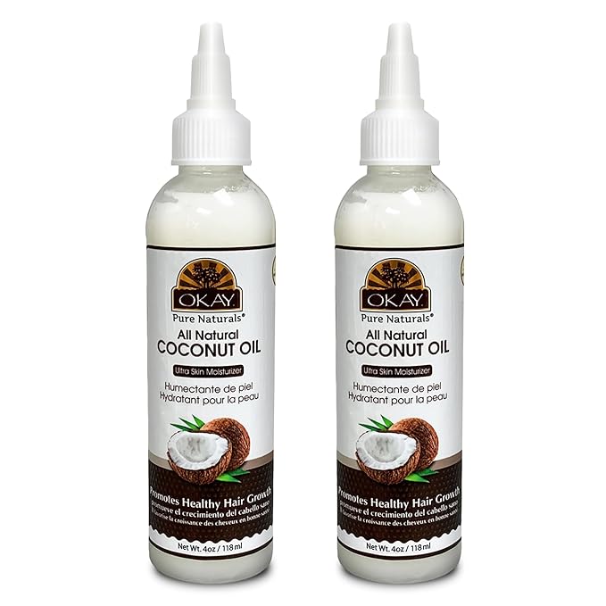 Okay 100% Pure Coconut Oil for Hair & Skin - Coconut Oil for Women & Men, Perfect for Body, Face, Natural Massage Oil & Moisturizer - 4 Fl Oz Squeeze Bottle (Pack of 2)