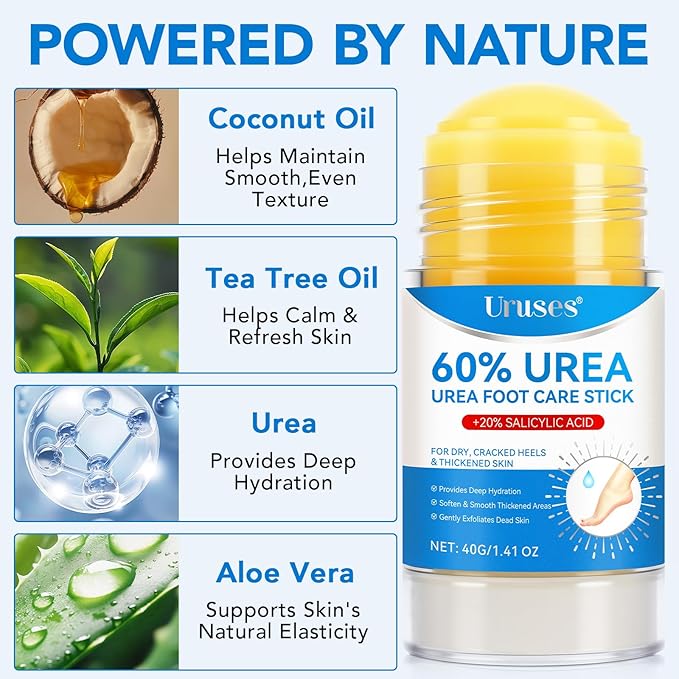 2Pack Urea Cream 60% plus Salicylic Acid 2% Urea Foot Care Stick,Foot Cream for Foot Callus Remover, Feet Moisturizer Stick for Dry Cracked Heels, Hands, Knees,Hydrating Heel Balm, Easy To Use