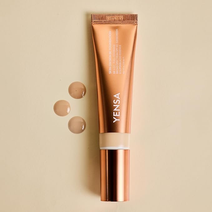 YENSA Skin on Skin BC Foundation Makeup - CC, BB Cream & Full Coverage Foundation-In-One - Buildable, Radiant Finish with SPF 40, Hyaluronic Acid, Peptides & 8 SuperBlacks - Fair Warm (1 oz)