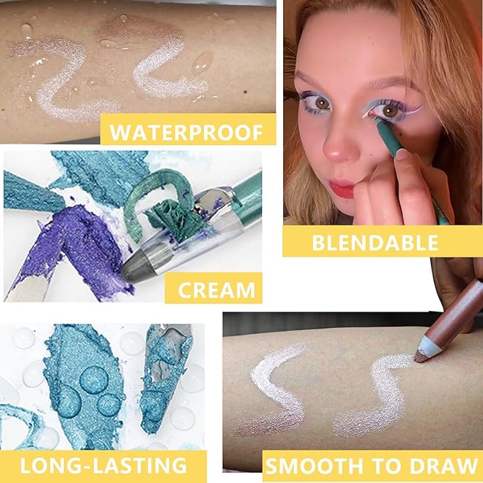 Rose Gold Eyeshadow Stick, Blendable Creamy Eye Brightener Stick, Waterproof Eyeshadow Pencil Long Lasting Crayon, Smooth Shimmer Eye Shadow Highlighter Eye Liner Makeup.#6 rose rold shimmer