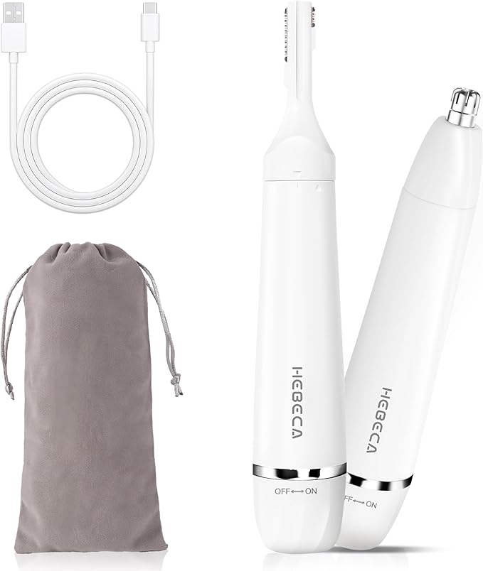 HEBECA Nose Hair Trimmer for Women Men - Electric Ear and Nose Hair Trimmer - 2 in 1 Facial Hair Remover Portable for Painless Face Eyebrow Trimmering Waterproof (Pearl White 2in1)