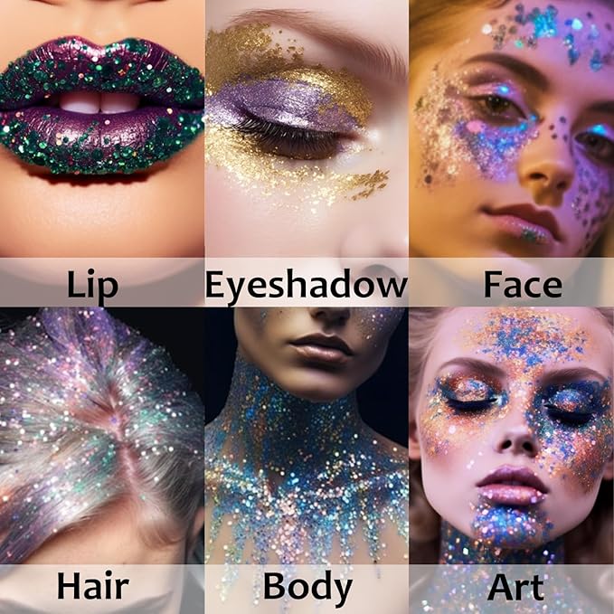 UCANBE Green Body Glitter Stick for Singer Concerts Music Festivals, Face Glitter Makeup for Face Body Hair Eyes & Lips, Chunky Glitter Sparkling Mermaid Sequins for Women 1.2OZ