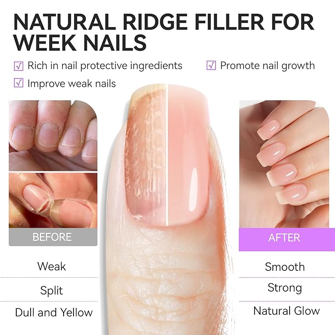 Nail Strengthener and Growth for Damaged Nails: Nude Pink 15ml Protein Nail Hardener Extra Strong and Growth for Weak Nails - Gelike EC 6 in 1 Quick Dry Ridge Filler - Housewife Office Lady Home Care