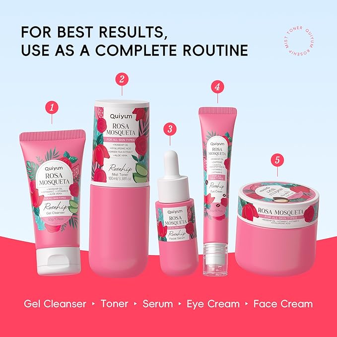 Skin Care Set, Rosehip & Vit-E Skincare Kits 5PCS- Restore Skin Elasticity, Refine Texture, Even Tone, Moisturizing, for All Skin Types, Valentine's Day Birthday Gift, Suitable for Cold Regions