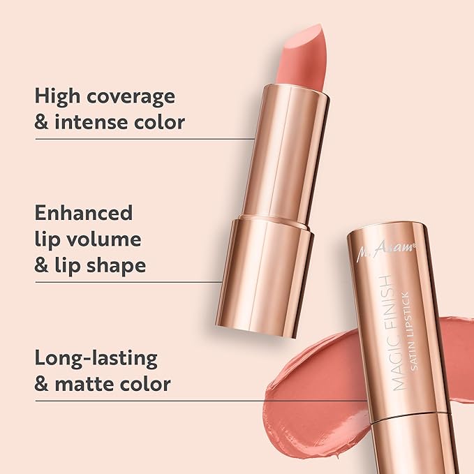 M. Asam Magic Finish Satin Lipstick (0.14 Oz) in a Lovely Melon Shade, Long-lasting, Silky matte finish without drying out, creamy texture nourishes with Hyaluronic Acid