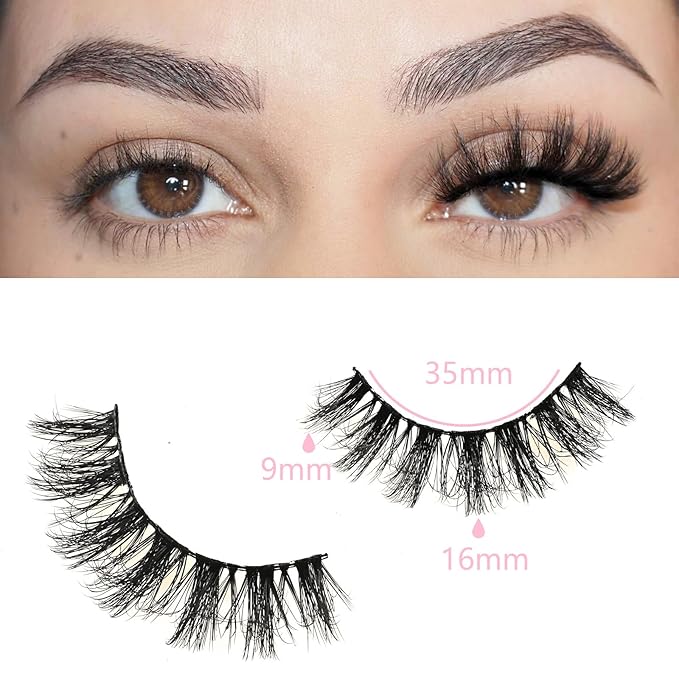 FARRED Fluffy Lashes Natural Eyelashes Short Wispy Eye Lash Strips 7 Pairs Separated Volume Eyelash Pack 16mm Dramatic Wispies Fake Strip Lashes Clusters Cat Eye Pestañas Spiky Look (A17 | 9-16MM)
