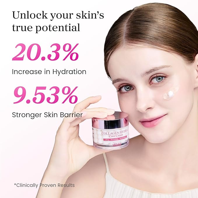 YADAH Collagen Hydra Core Cream – Barrier Repair Capsule Moisturizer with 10 Types of Hyaluronic Acids, 1000ppm Low Molecular Collagen & Ceramide, Deep Hydration for Sensitive Skin, 1.76 oz