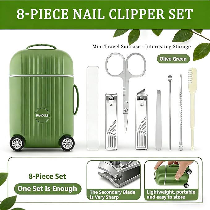 Nail Clippers, Men Women Personal Manicure Kit, Finger and Toe Nail Clippers Kit, Professional Manicure Pedicure Kit With Travel Case, Rollable Wheels, Nail Clippers Set Present for Men Women