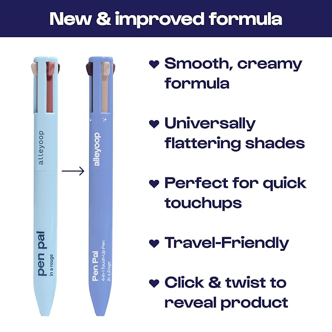 Alleyoop Pen Pal 4-in-1 Makeup Pen – Comes with Eyeliner, Lip Liner, Highlighter Makeup & Eyebrow Pencils for Women – Portable, Touch-Up On the Go – Cruelty-Free, Vegan (In A Rouge (Light))