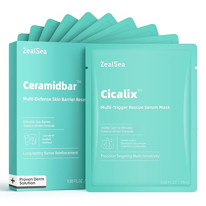Cicalix Face Masks Skincare Set, ZealSea Derm Solution Sheet Mask for Multi-Trigger Sensitivity, Soothing & Calming, Strengthen & Restore Skin, Facial Mask with Cica & Ceramide, 10 Pack