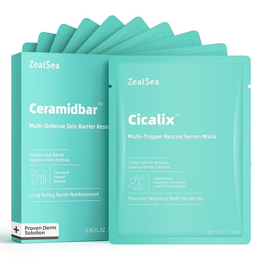 Cicalix Face Masks Skincare Set, ZealSea Derm Solution Sheet Mask for Multi-Trigger Sensitivity, Soothing & Calming, Strengthen & Restore Skin, Facial Mask with Cica & Ceramide, 10 Pack