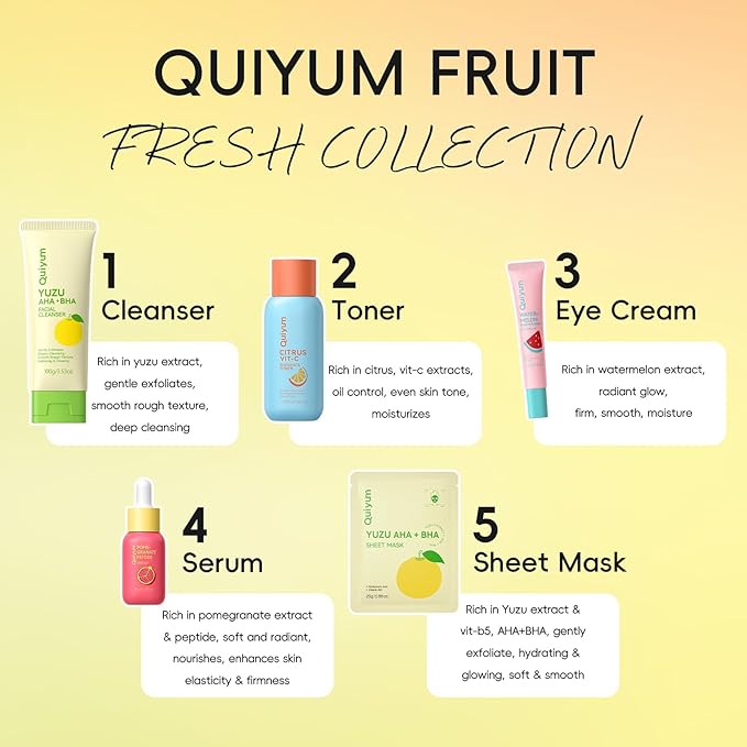 Skin Care Set for Oily/Combination Ance Skin, 5PCS Natural Fruit Skincare Kit with Salicylic Acid, Vit-C & Peptide, Birthday Gifts for Women | Oil Control | Brightening | Anti-Acne | Gift Sets