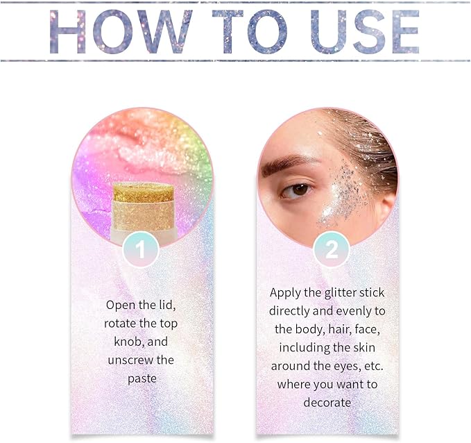 Gold Face and Body Glitter Stick,Holographic Neon Accessories Outfit Singer Concert Sparkling Festival Rave Glitter Makeup