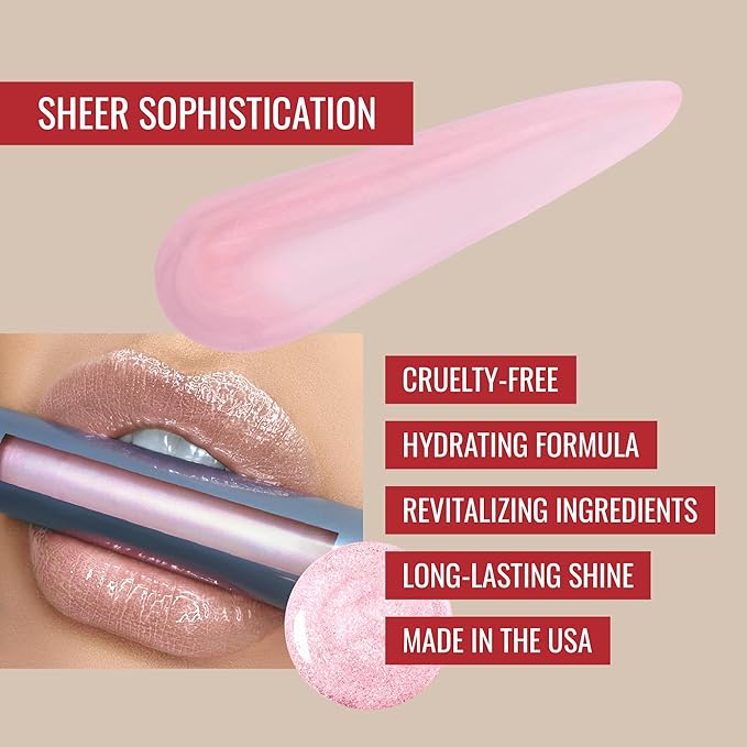 Runway Rogue Classic Gloss Bride In Show, Sheer Pearly Pale-Pink Hydrating Shimmer Lip Gloss with It’s a Wrap, Matte Blush-Pink Lip Liner and Sharpener