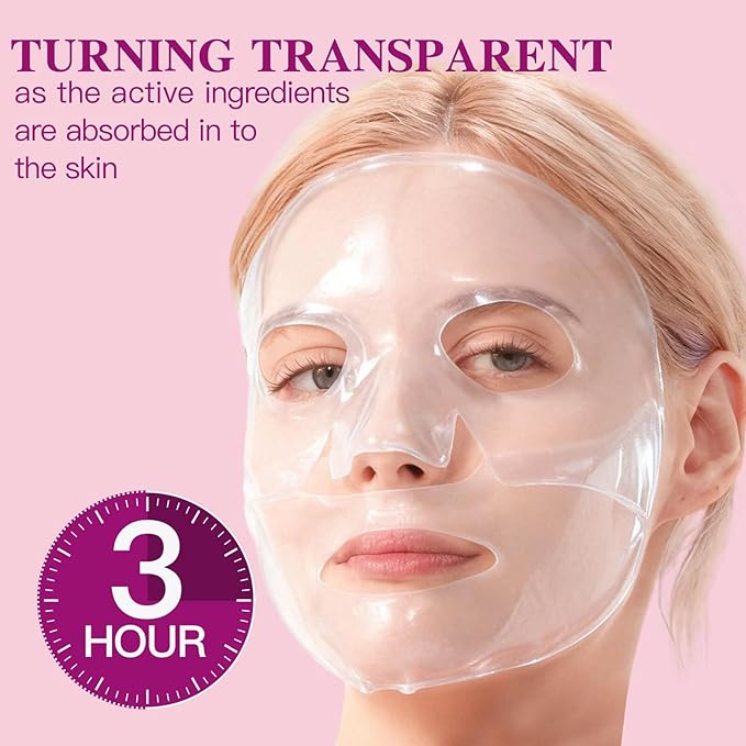 Overnight Collagen Mask - Deeply Hydrating Bio-Collagen Face Mask for Glass Skin, Pore Minimizing & Firming, Melting Transparent Jelly Mask - K-Beauty Sleeping Mask, 4 Sheets