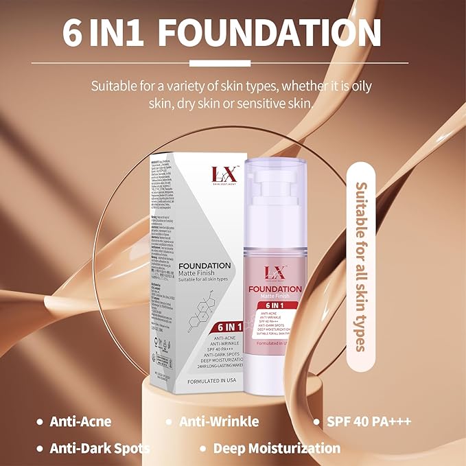 6-in-1 Makeup Infused with 1% Hyaluronic Acid- Matte + Poreless Liquid Foundation For A Glowing & Soft-Focus Look, Suitable for All Skin Types (101 Light, 6-in-1 Makeup Foundation)