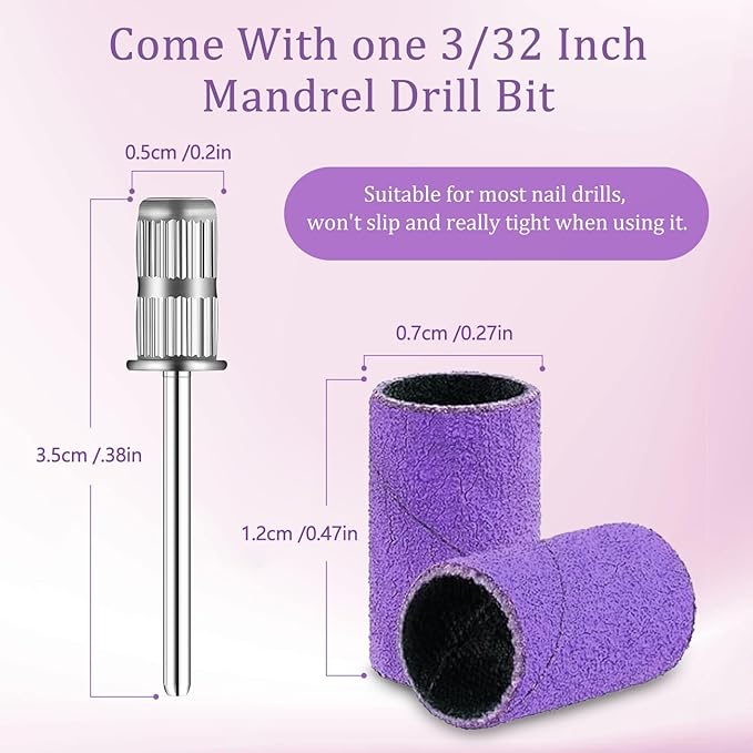 120Pcs Nail Drill Bits Sanding Bands with Nail Drill Bits, Professional Sand Band 180# Fine Grit Nail File Sanding Bands for Acrylic Nails Manicures and Pedicure