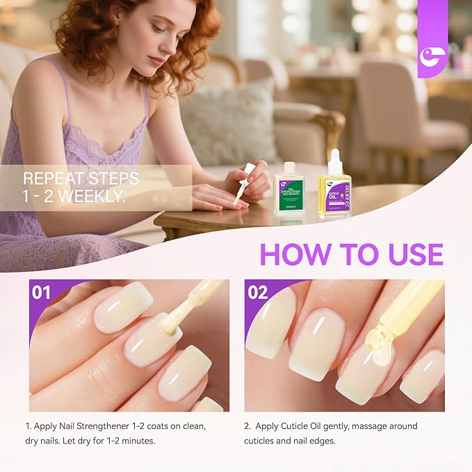 Gelike EC 2-in-1 Nail Rescue Kit: Apricot Nail Nail Growth Treatment & Pineapple Cuticle Oil (15ml) - Tropical Scented Nail Care - Strengthens & Brightens - Travel-Friendly Mini Size