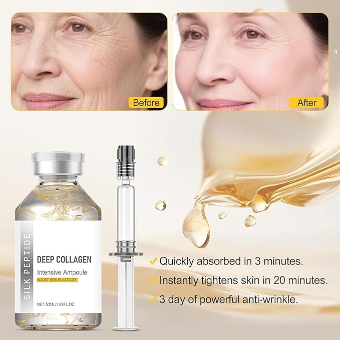 Silk Peptide Intensive Lifting Ampoule, Deep Collagen Silk Peptide Intensive Lifting Ampoule Serum Korean Anti Aging Serum for Face Tightening and Lifting,Smoothing, Hydrating (2pc*50ML)