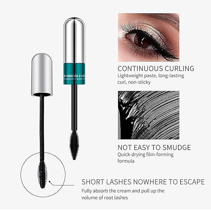2Pcs 2 Step Lengthening & Volumizing Tubing Mascara, Smudge-Proof, Clump-Free, 2 in 1 Black Mascara For Natural Lengthening And Thickening Effect