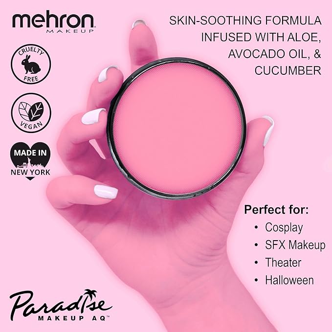 Mehron Makeup Paradise Makeup AQ Pro Size | Stage & Screen Performance, Face & Body Painting, Beauty, Cosplay, and Halloween | Water Activated Face Paint, Body Paint 1.4 oz (40 g) - Pastel Pink