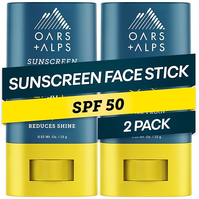 Oars + Alps Matte Face Sunscreen Stick, SPF 50 Travel Sunscreen Roll On for Face & Body, Fragrance Free, Water & Sweat Resistant Sunblock, All Skin Types, Dermatologist Tested, Moisturizing, 2pk