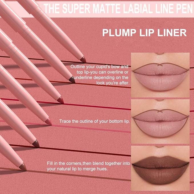 evpct Taupe Brown Matte Creamy Retractable Lip Liner Pencils for Shaping & Sculpting Lips, Lip Liner for Women Long Lasting Waterproof Rich Lip Colors Liner Crayon Lipstick delineador de labios 12