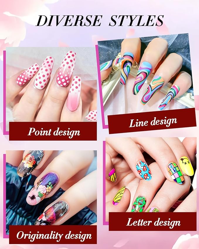 EarTycoon 12 Colors Nail Art Pens Set, Fine Tip 0.5mm, Portable Nail Art Tools for Home Salon, for Beginners and Veterans, DIY Decoration for Adult, for Christmas Gifts(12pcs)
