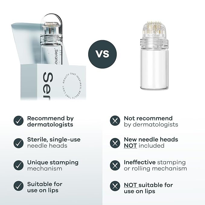 Seranova Micro Infusion System for Face & Neck 0.05mm Stamp with Hyaluronic Acid & Collagen Peptide Serum for Firmer Smoother-Looking Skin, Easy 5-Minute At-Home Skin Care Application - 3 Month Supply