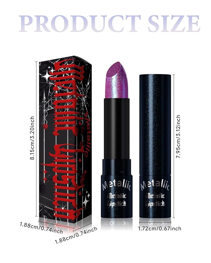 Glitter Dark Purple Metallic Lipstick for Women,Long Lasting Shimmer Sparkling Diamond Lipstick Glitter High Pigmented Lip Gloss Metallic Matte Red Lip Color Stain Waterproof Halloween Lips Makeup-12