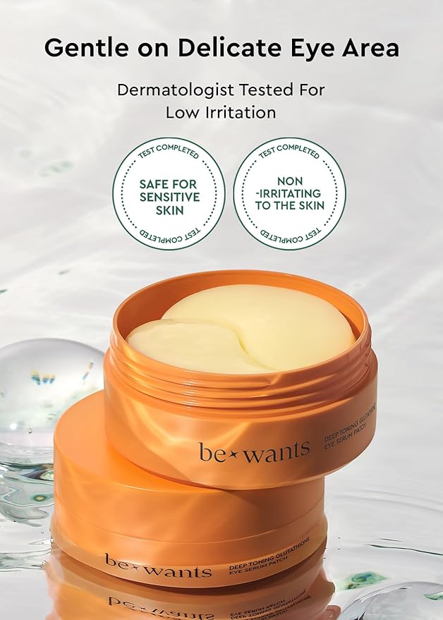 bewants Hydrogel Eye Patches with Deep Toning Glutathione, 60 Patches, Under Eye Masks for Brightening and Radiance, Caffeine & Niacinamide patches, Korean Skincare