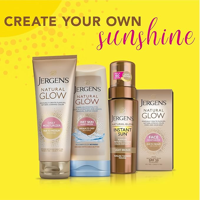 Jergens Natural Glow Instant Sun Body Mousse, Self Tanner for Deep Bronze Tan, Sunless Tanning Body Bronzer for Natural Looking Color Instantly, 6 Oz